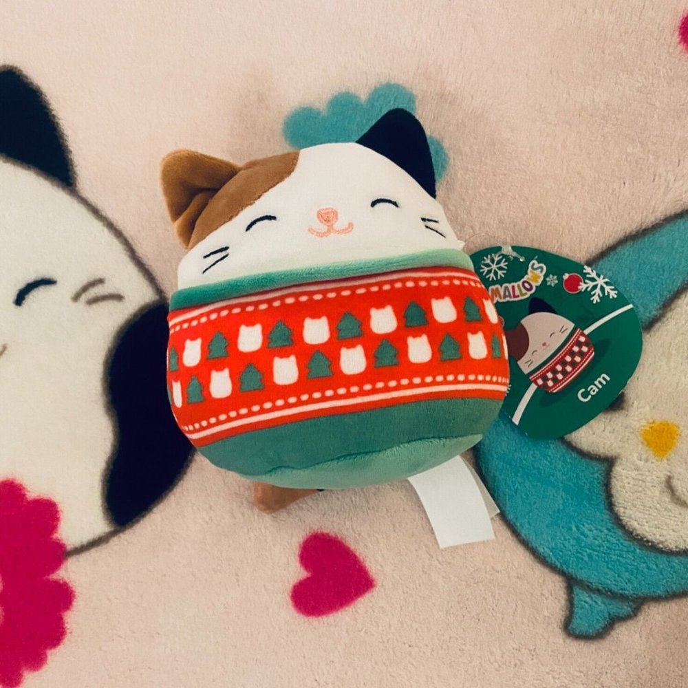 Kellytoy Squishmallow‎ Cam The Calico Cat Winter Sweater 4.5" Soft Plush Toy